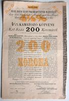 1911. Pesti Hazai Első Takarékpénztár- Egyesület 4 1/2% kamatozó kötvény 200K-ról szelvényekkel