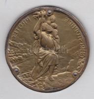 Szent Kristófot a gyermek Jézussal ábrázoló ezüstözött réz plakett, jelzett (az ezüstözés megkopott)...