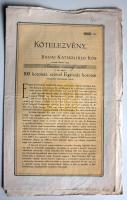 1911. Budai Katholikus Kör Kötelezvénye 100K-ról szelvényekkel