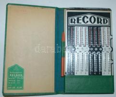 Record márkájú régi kézi számológép eredeti tokjában, német nyelvű leírással / 
Vintage calculator