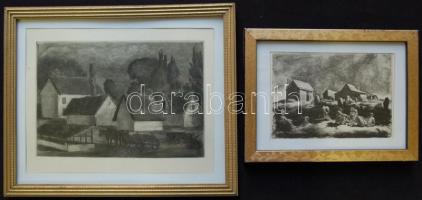 Zsoldos Nagy Illés: 2 db rézkarc, papír, jelzés nélkül, üvegezett keretben, 15×19 cm, 10×14 cm