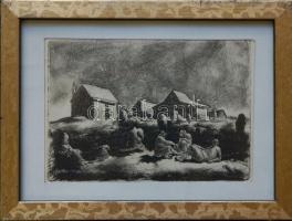 Zsoldos Nagy Illés: 2 db rézkarc, papír, jelzés nélkül, üvegezett keretben, 15×19 cm, 10×14 cm