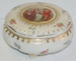 Csehszlovák Oepiag porcelán, bonbonier, hibátlan, jelzett, matricás, 6×14 cm