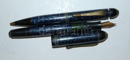 Aranyhegyű töltőtoll töltőceruzával bőrtokban / 
Fountain pen with golden head and with a stylo in l...
