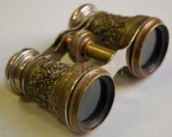 Réz és fém színházi látcső virágmintás réz domborműbevonattal /  Theater binoculars with brass bas relief cover