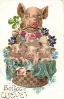 New year, pig, clover, litho (EK)