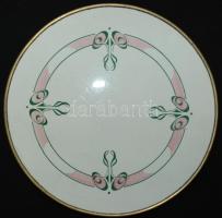 Fémkeretű, XIX.sz.k. díszes porcelán tálca, benyomott számmal / Porcelain plate in metal frame d: 27cm