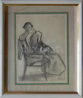 Istókovits jelzéssel: Gondolkodó tanulmány, grafit, papír, üvegezett keretben 19×14 cm