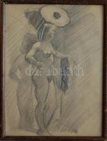 Istókovits jelzéssel: Női akt tanulmány, grafit, papír, üvegezett keretben 19×14 cm