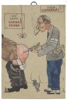 Jelzés nélkül: 2db karikatúra, tus, akvarell, papír/karton, 15,5x17cm/25x17cm