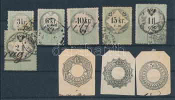 1854 6 db C.M. bélyeg + 3 db szignetta kivágás
