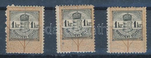 1881 3 x 1kr Hirdetvénybélyeg