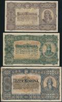 1923. "Magyar Pénzjegynyomda Rt" 100K + 500K + 1000K T:II-,III