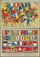 11 db modern, külföldi motívumlap, címerek, zászlók és népviseletek, köztük több használatlan