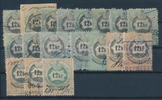 1868-1891 17 db 12kr illetékbélyeg, közte kivágás és pár és az 1991-es