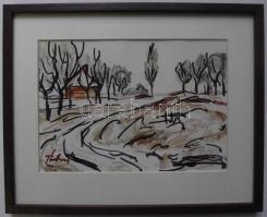 Tóvári Tóth István (1909-2004): Akvarell-filc, jelzett, paszpartuban 13x29 cm, üvegezett keretben