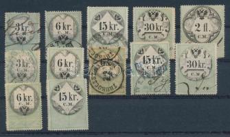 1854 12 db C.M. bélyeg, közte 2 db gumi nélkül