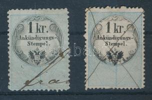 1859 2 db 1kr Hirdetvénybélyeg