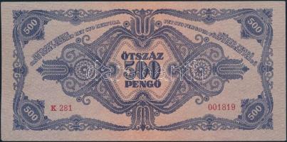 1945. 500P erőteljesen jobbra tolódott előlapi nyomat T:II hajtatlan,csak saroktörés