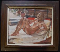 Novák András (1936): Akt, olaj, farost, jelzett, 26×32 cm