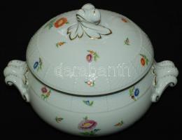 ~1960  23 darabos nem komplett jelzett Herendi fonott porcelán étkészlet apró virágokkal díszítve: 5...