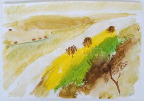 Bakányi Gyula (1955): Tájkép zöldben, gouache, papír, jelzett, 19,5x28cm