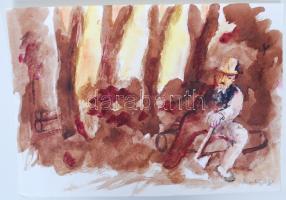 Bakányi Gyula (1955): Pihenés, gouache, papír, jelzett, 21x30cm