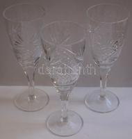 3 db. ólomkristály  pezsgőspohár, gazdagon csiszolt, 19 cm