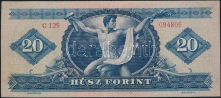 1947. 20Ft előoldalon nyomdai festékfoltok T:II javított