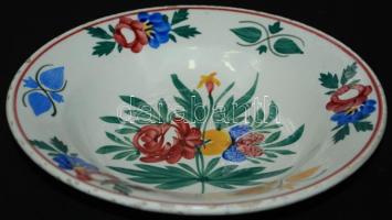 cca 1900 Virágokkal díszített Hollóháza kerámia falitányér, kézzel festett, jelzett, apró lepattogzá...