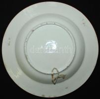 cca 1900 Virágokkal díszített Hollóháza kerámia falitányér, kézzel festett, jelzett,  nagyon apró le...