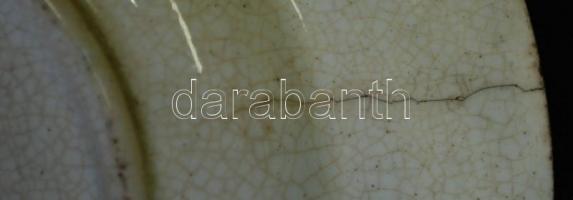 cca 1900 Virágokkal és madárral díszített Hollóháza kerámia falitányér, kézzel festett, jelzett, haj...