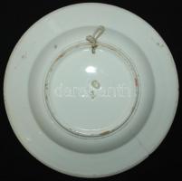 cca 1900 Virágokkal díszített Hollóháza kerámia falitányér, kézzel festett, jelzett, apró lepattogzá...