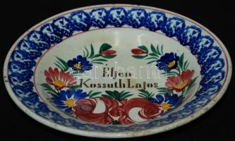 cca 1900 "Éljen Kossuth Lajos" felirattal és virágokkal díszített Apátfalva kerámia falitá...