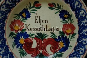 cca 1900 "Éljen Kossuth Lajos" felirattal és virágokkal díszített Apátfalva kerámia falitá...