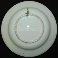 cca 1900 Virággal díszített Telkibánya kerámia falitányér, kézzel festett, jelzett, apró lepattogzás...