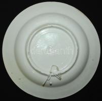 cca 1900 Virággal díszített Hollóháza kerámia falitányér, kézzel festett, jelzett (házon a holló), a...