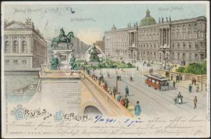Berlin, Königl. Schloss und Marstall, Schlossplatz / castle, square, tram litho (fa)