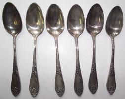 Cca 1940, 24 db-os jelzett, alpakka evőeszközkészlet: 6  villa + 6 kanál + 6 kés + 6 teáskanál