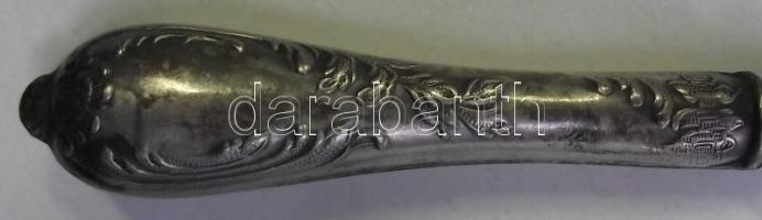 Cca 1940, 24 db-os jelzett, alpakka evőeszközkészlet: 6  villa + 6 kanál + 6 kés + 6 teáskanál