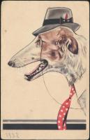 Dog as a gentleman, hat, glasses, tie, Coloprint B 14. (EK)