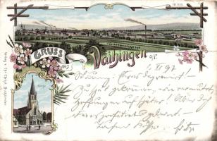 1897 Vaihingen an der Enz, Kirche / church floral Art Nouveau litho (b)