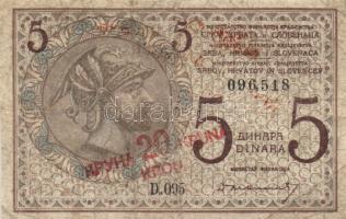 Jugoszlávia 1919. 5D 20K felülnyomással + 1944. 50D T:III- Yugoslavia 1919. 5 Dinara with "20 Kron" overprint + 1944. 50 Dinara C:VG