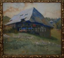 Fritz Müller München 1911 jelzéssel: Bajor parasztház, akvarell, papír, üvegezett keretben /  Bavarian cottage, watercolor, paper, framed, 39x37