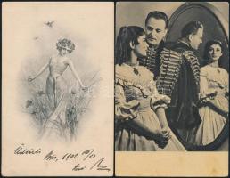 16 db régi motívumlap, teljesen vegyes tematikájúak (üdvözlő, folklór, gyerek, színész, stb.)