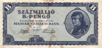 1946. 100.000.000BP (2x) egyik látványos vágáshibával T:II,II-