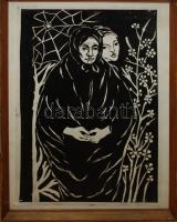 Szitás Erzsébet (1915-2005): Mulandóság, linó, papír, jelzett, kis szakadás, üvegezett keretben, 40×30 cm