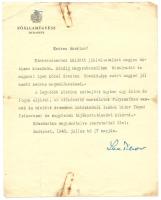 1948 Lee Tibor főállamügyész köszönő levele aláírással, a levélpapíron a korona sk. áthúzva