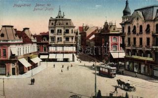 Nagyvárad Bémer square, Shop of Erdős and Grünfeld, tram