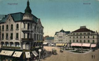 Nagyvárad Bémer square, shops, tram, Divald &amp; Monostory (EK)